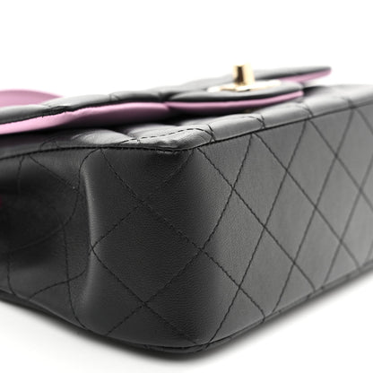 Lambskin Quilted Bi-Color Mini Top Handle Rectangular Flap Black Lilac