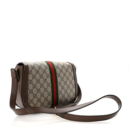 GG Supreme Monogram Web Small Ophidia Flap Messenger Bag Brown