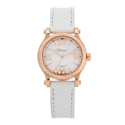 18K Rose Gold Alligator 5 Diamond 30mm Happy Sport Automatic Watch White