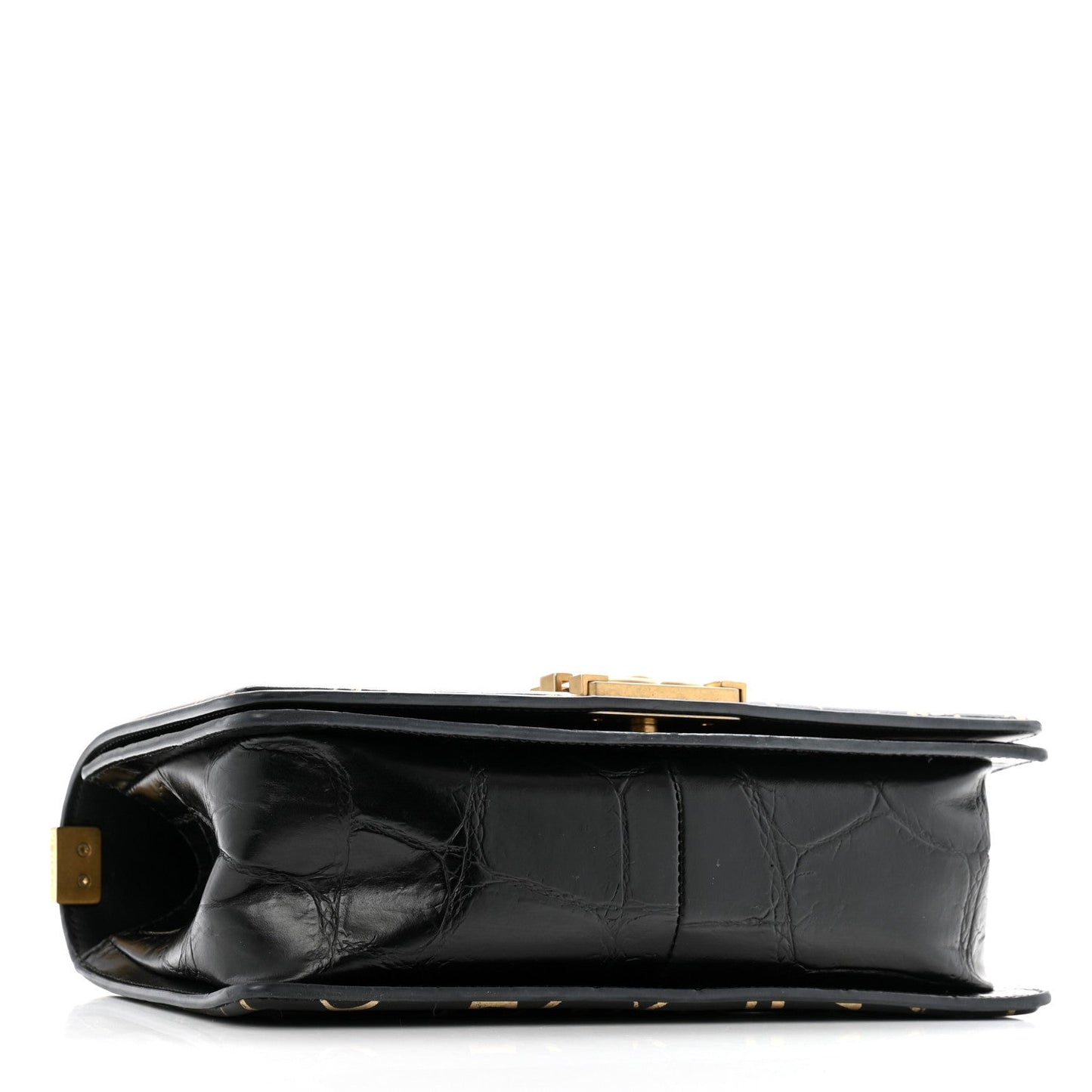 Calfskin Crocodile Embossed Graffiti Cocodile Medium Boy Flap Black
