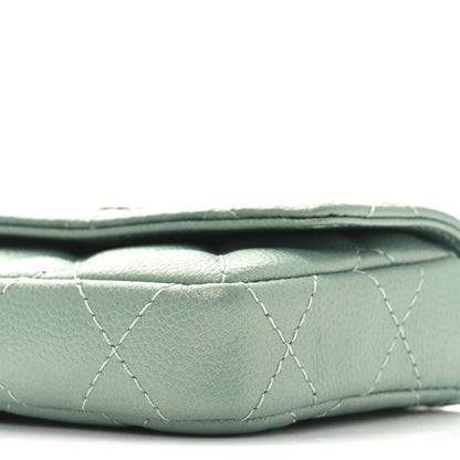Iridescent Caviar Quilted Pearl On Top Coin Purse With Chain Light Green