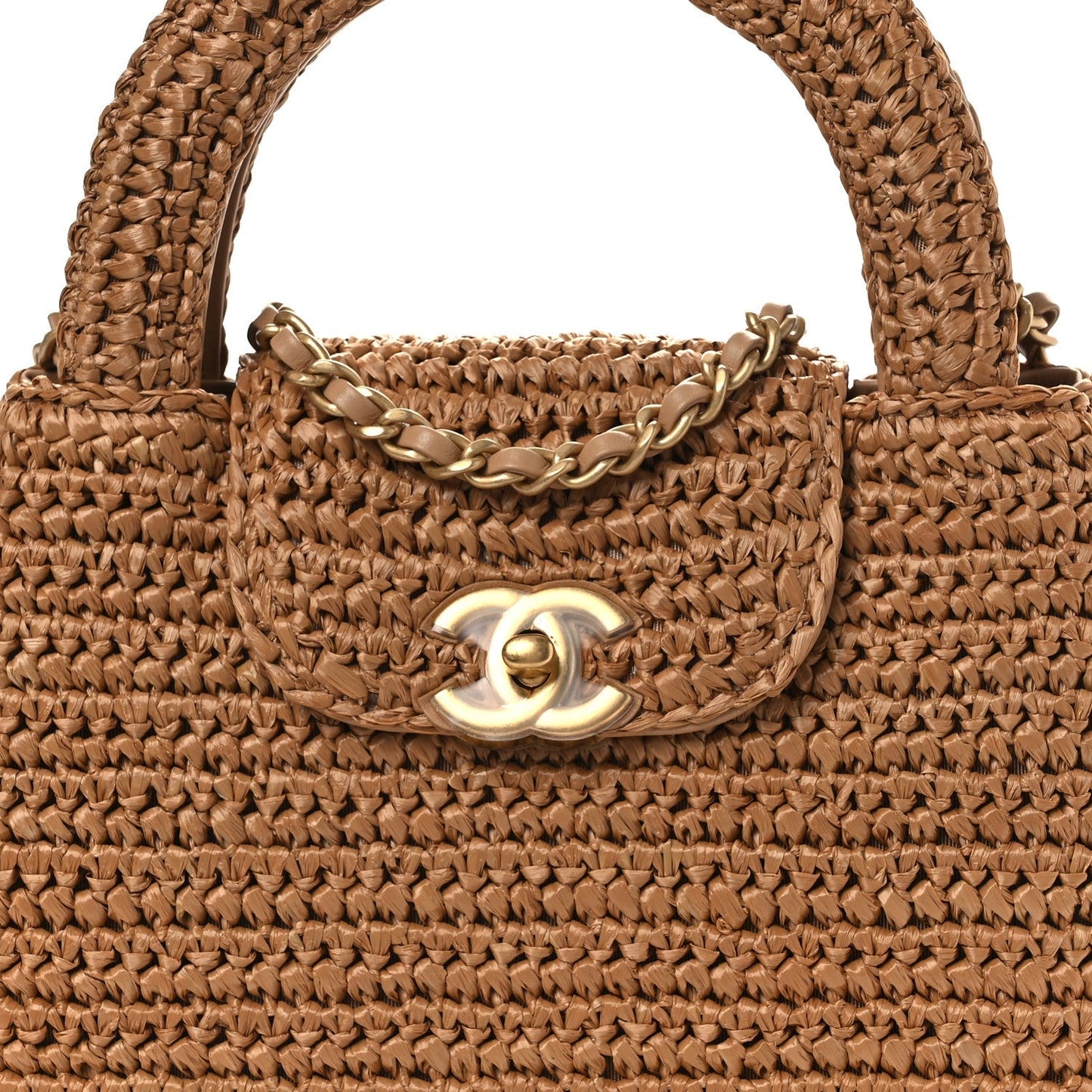 Braided Raffia Nano Kelly Flap Bag Dark Beige