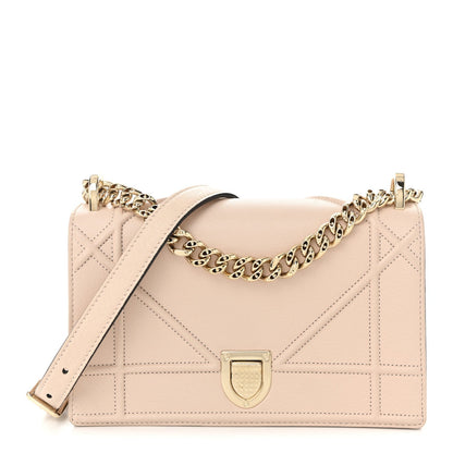 Grained Calfskin Small Diorama Flap Bag Nude