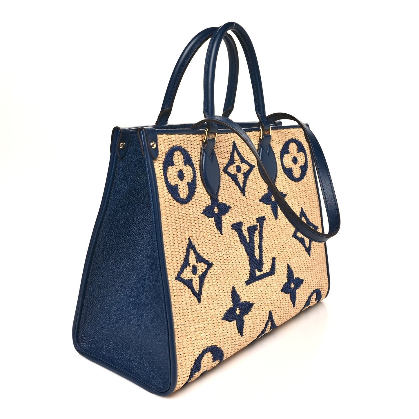 Raffia Calfskin Monogram Giant Onthego MM Blue