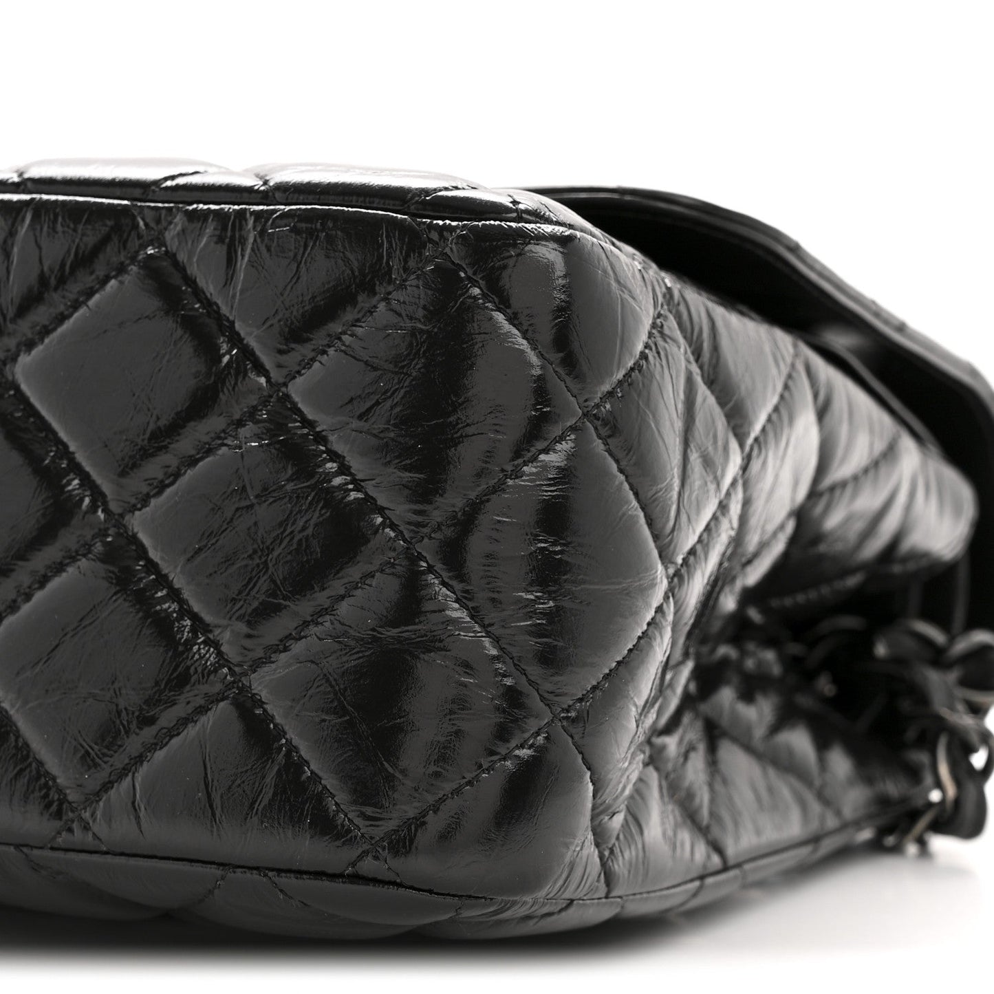 Shiny Crumpled Calfskin Quilted Jumbo Double Flap So Black