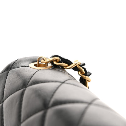 Glazed Calfskin Quilted Pearl Side Flap Black