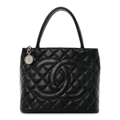 Caviar Quilted Medallion Tote Black