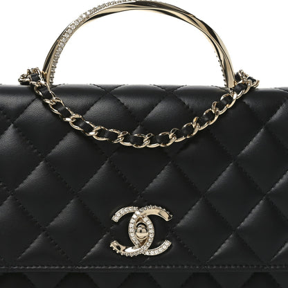 Lambskin Quilted Crystal Handle Wallet On Chain WOC Black