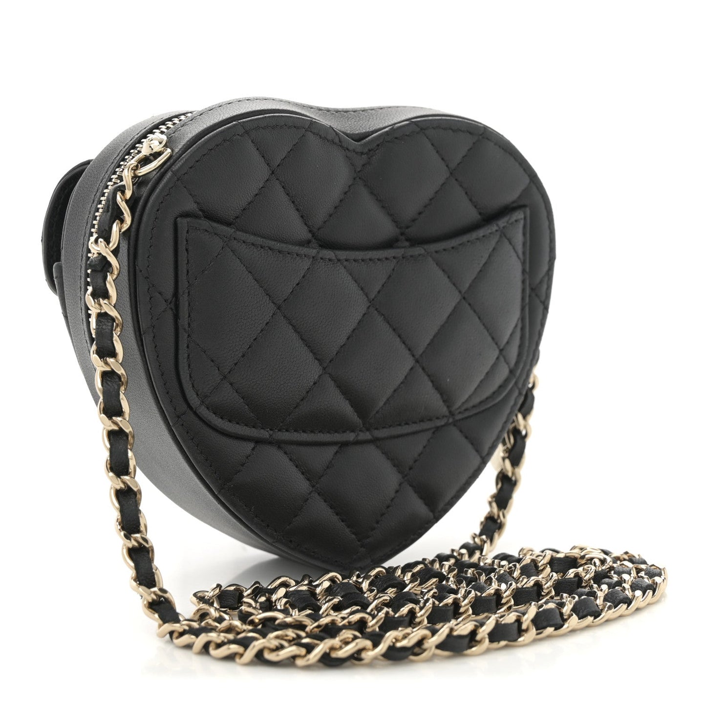 Lambskin Quilted CC In Love Heart Clutch With Chain  Black