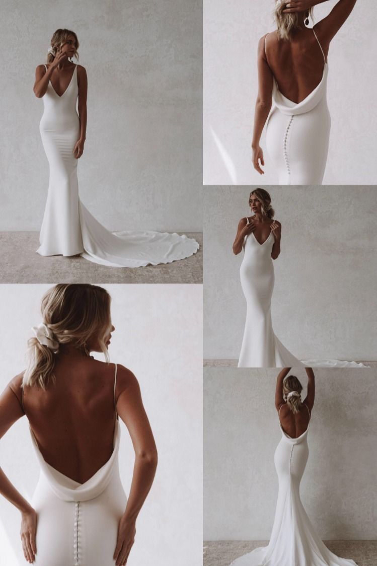 Mermaid Beach Wedding Dress Sexy Deep V neck Backless Bride Gown