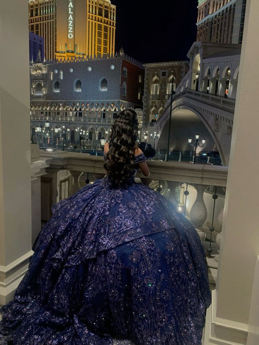 A Line Navy Blue Off The Shoulder Quinceanera Dresses Sweet 16 Dress Ball Gown