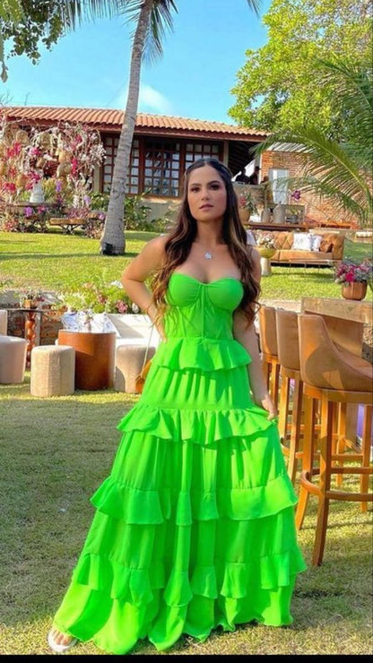 Sweetheart Green A Line Prom Dresses Floor Length Ruffles Evening Gown