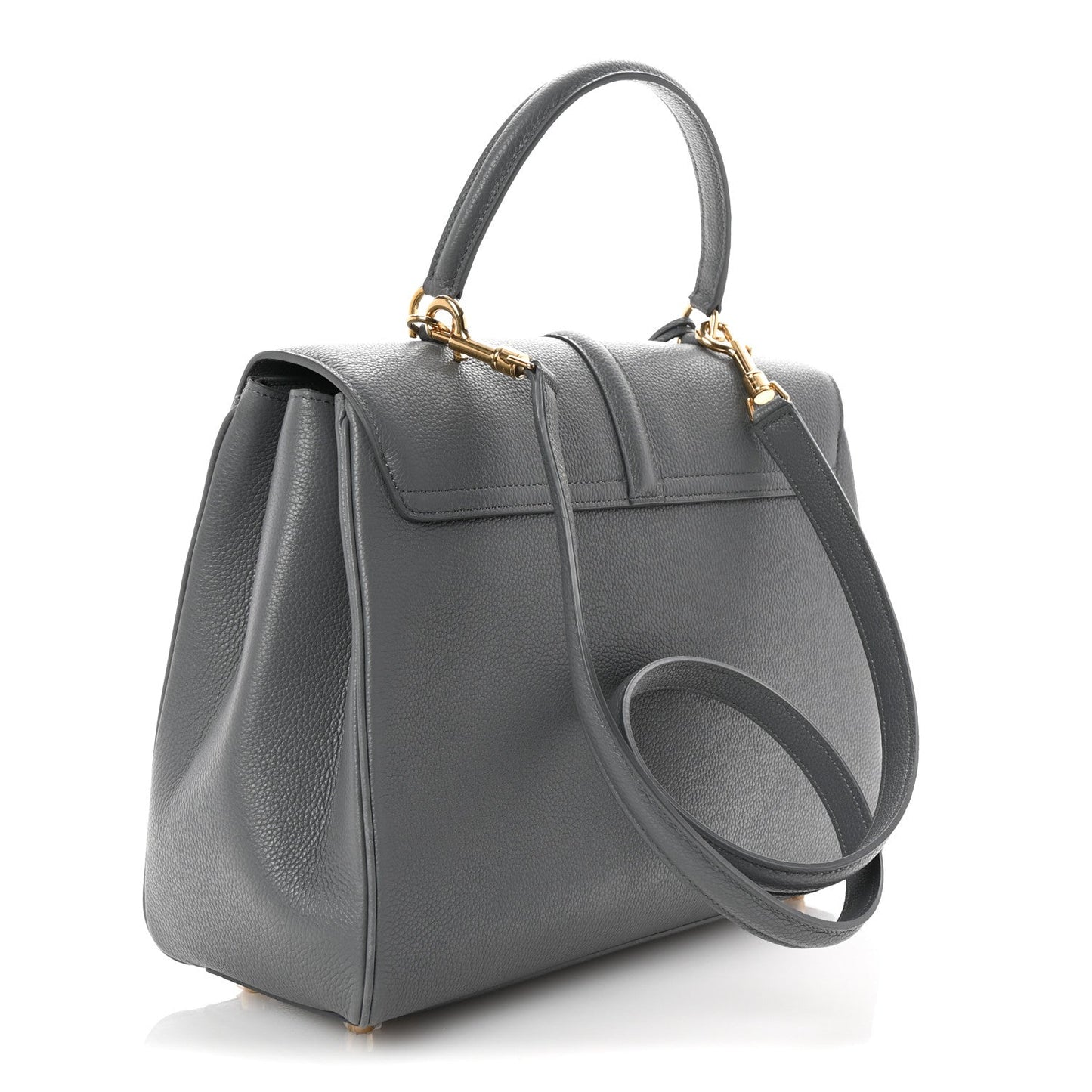 Grained Calfskin Medium 16 Top Handle Bag Grey