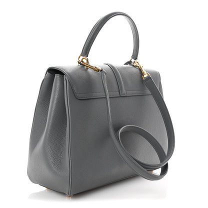 Grained Calfskin Medium 16 Top Handle Bag Grey