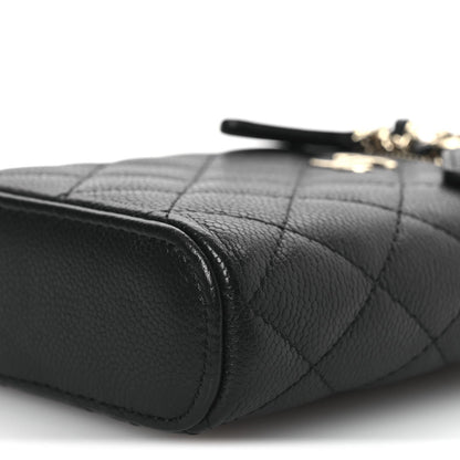 Caviar Quilted Small Vertical Coco Beauty Vanity Case With Chain Black