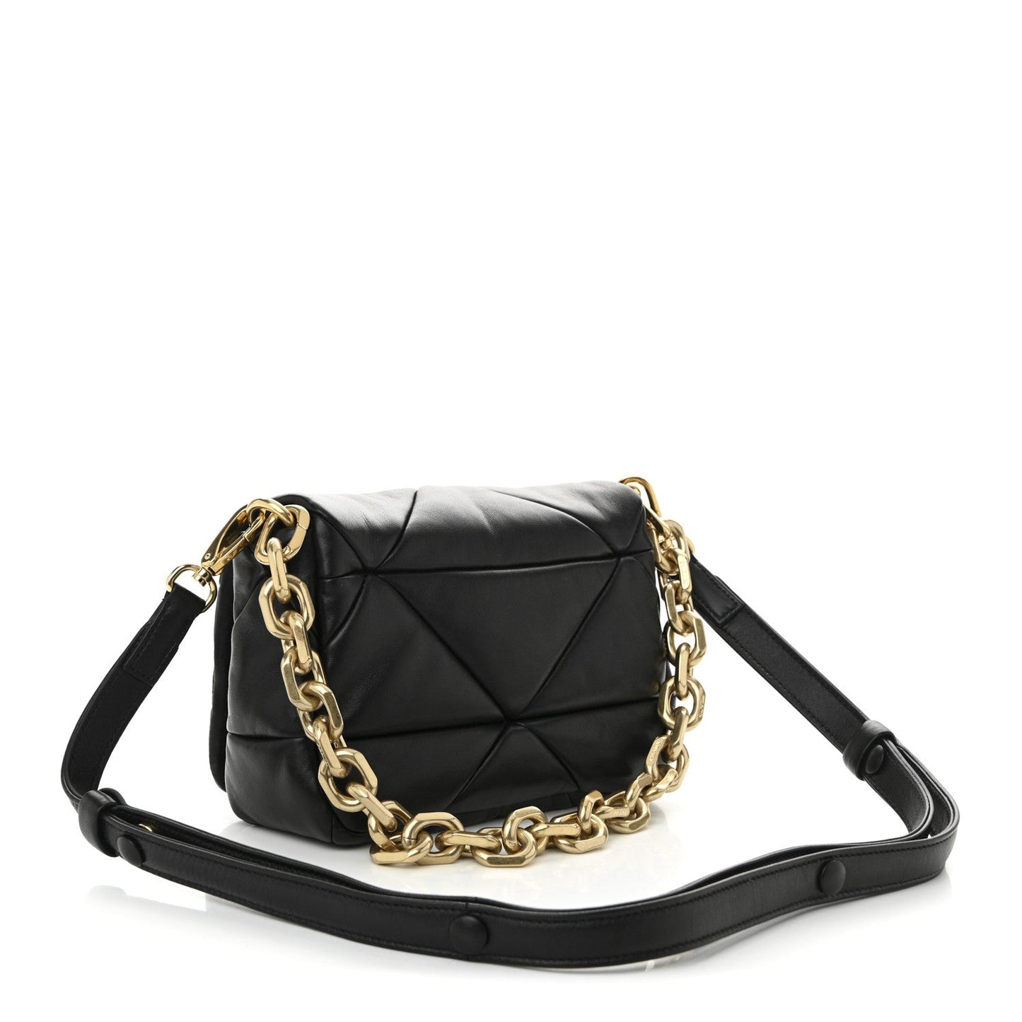 Nappa Metal Quilted Small Patchwork System Flap Bag Black