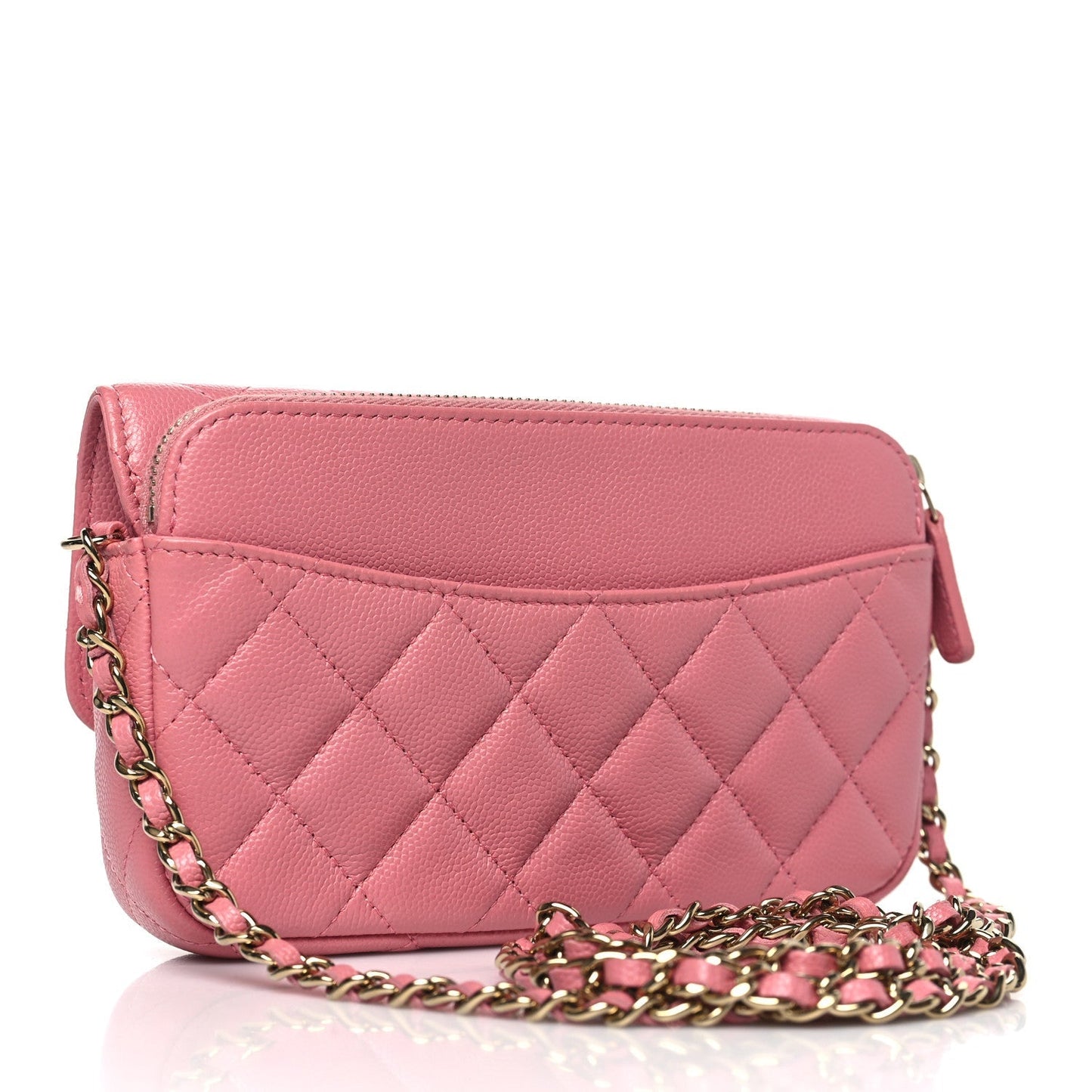 Caviar Quilted Flap Phone Holder With Chain Pink