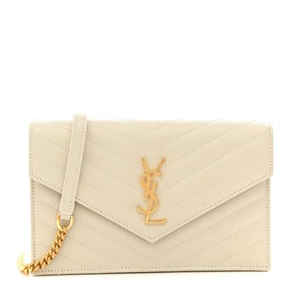 Grain De Poudre Matelasse Chevron Monogram Envelope Chain Wallet Crema Soft