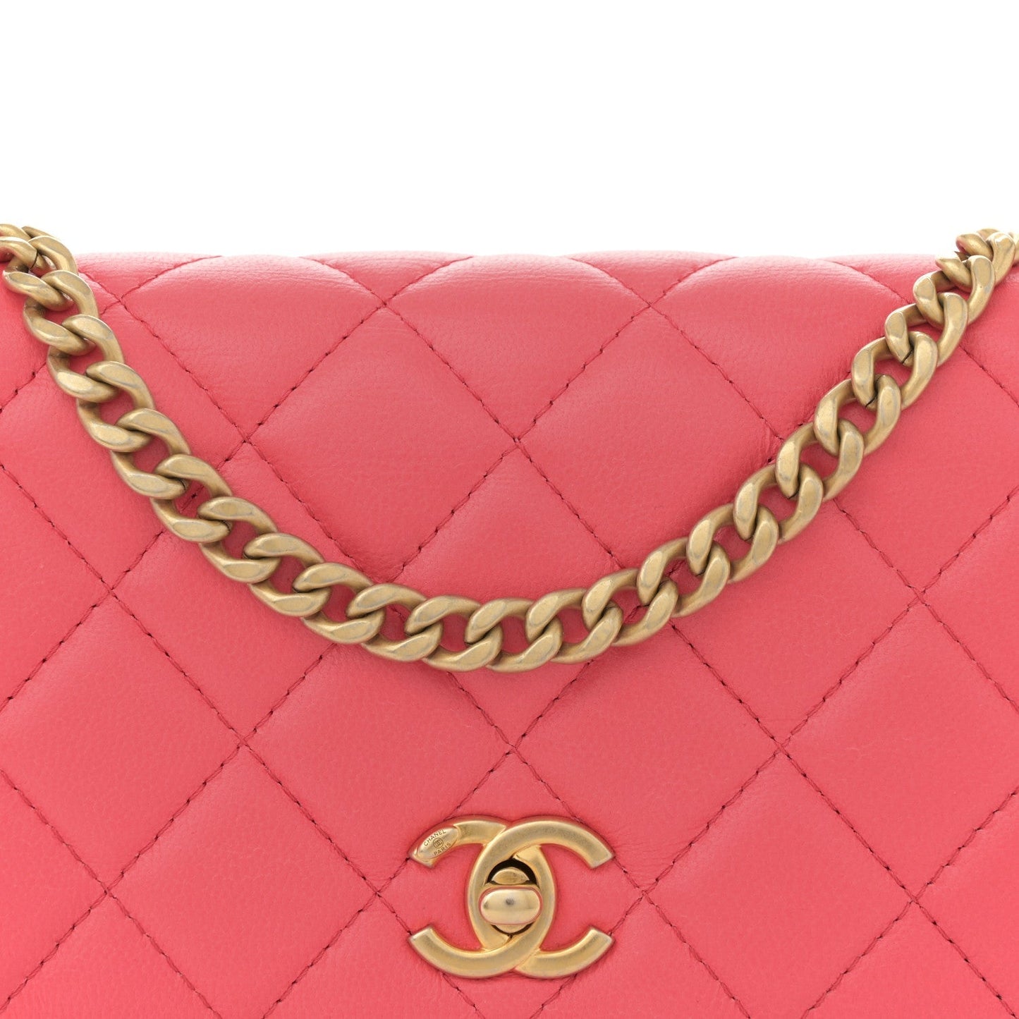 Lambskin Quilted Sweet Camellia Wallet On Chain WOC Coral