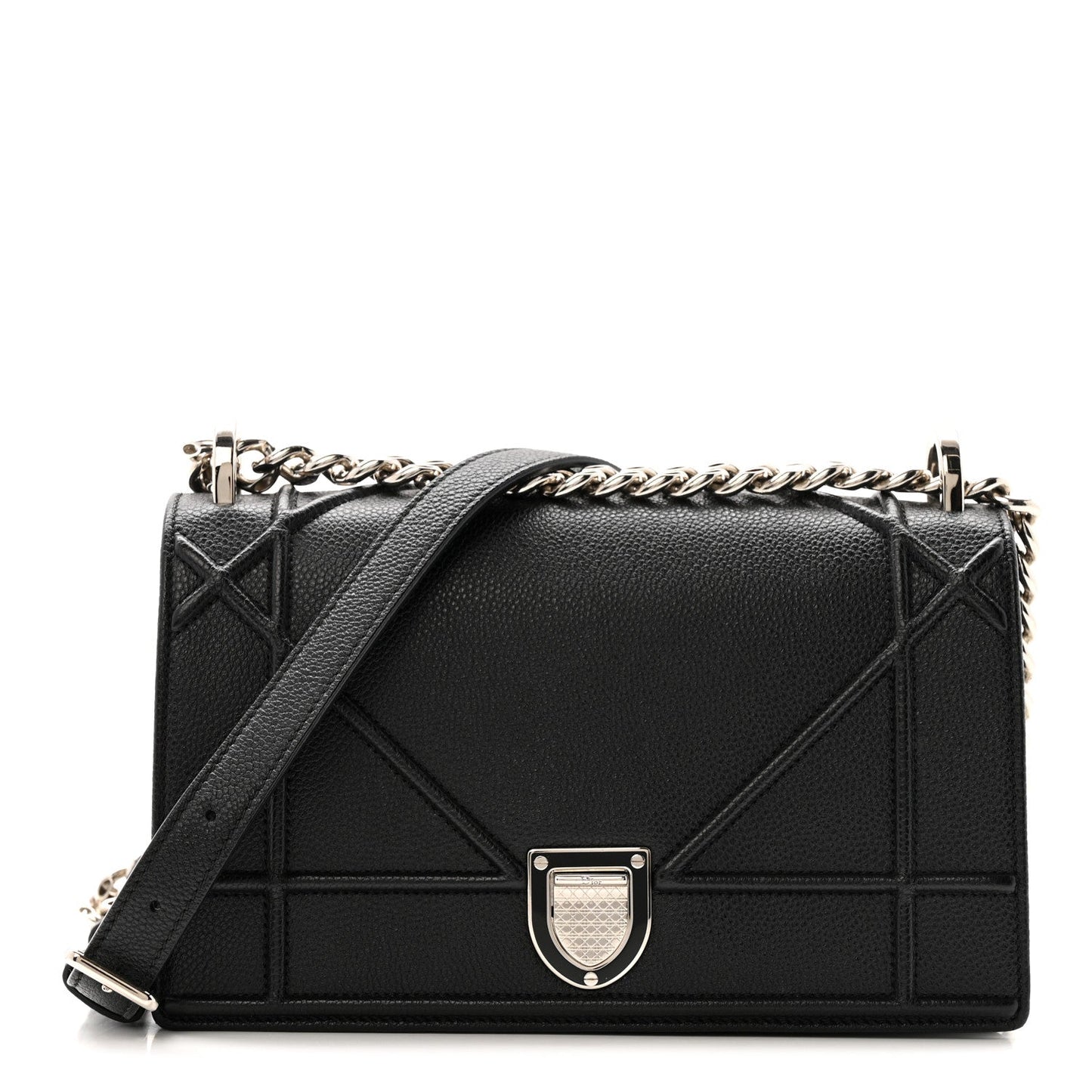 Grained Calfskin Small Diorama Flap Bag Black