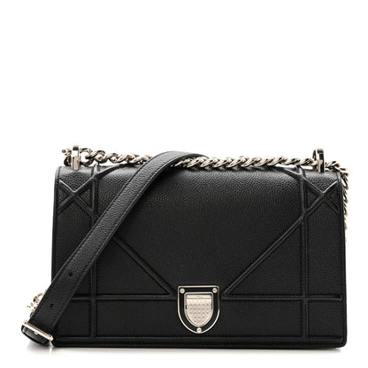 Grained Calfskin Small Diorama Flap Bag Black