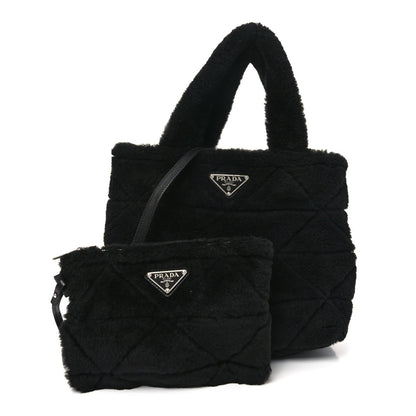 Shearling Nappa Triangle Quilted Patchwork System Tote Black