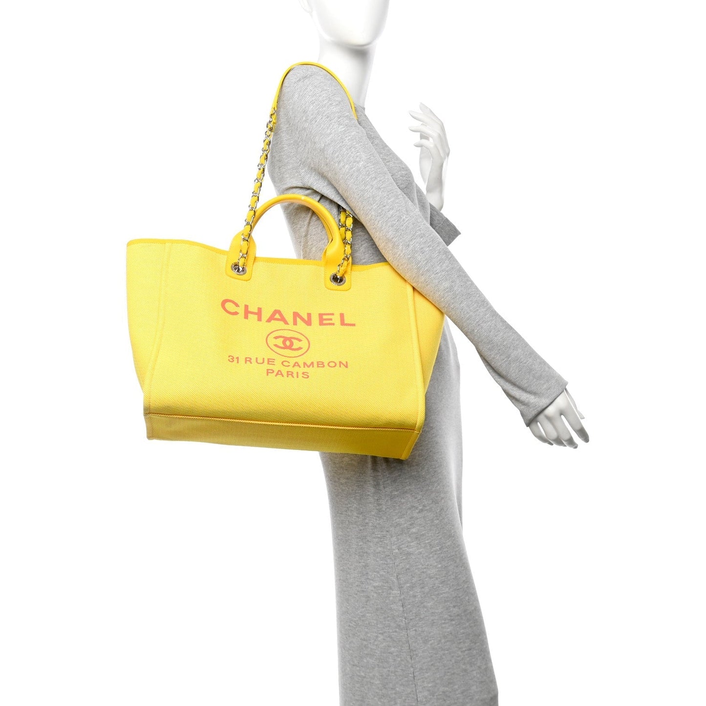 Mixed Fibers Calfskin Deauville Medium Tote Yellow Orange