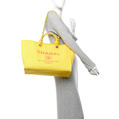 Mixed Fibers Calfskin Deauville Medium Tote Yellow Orange