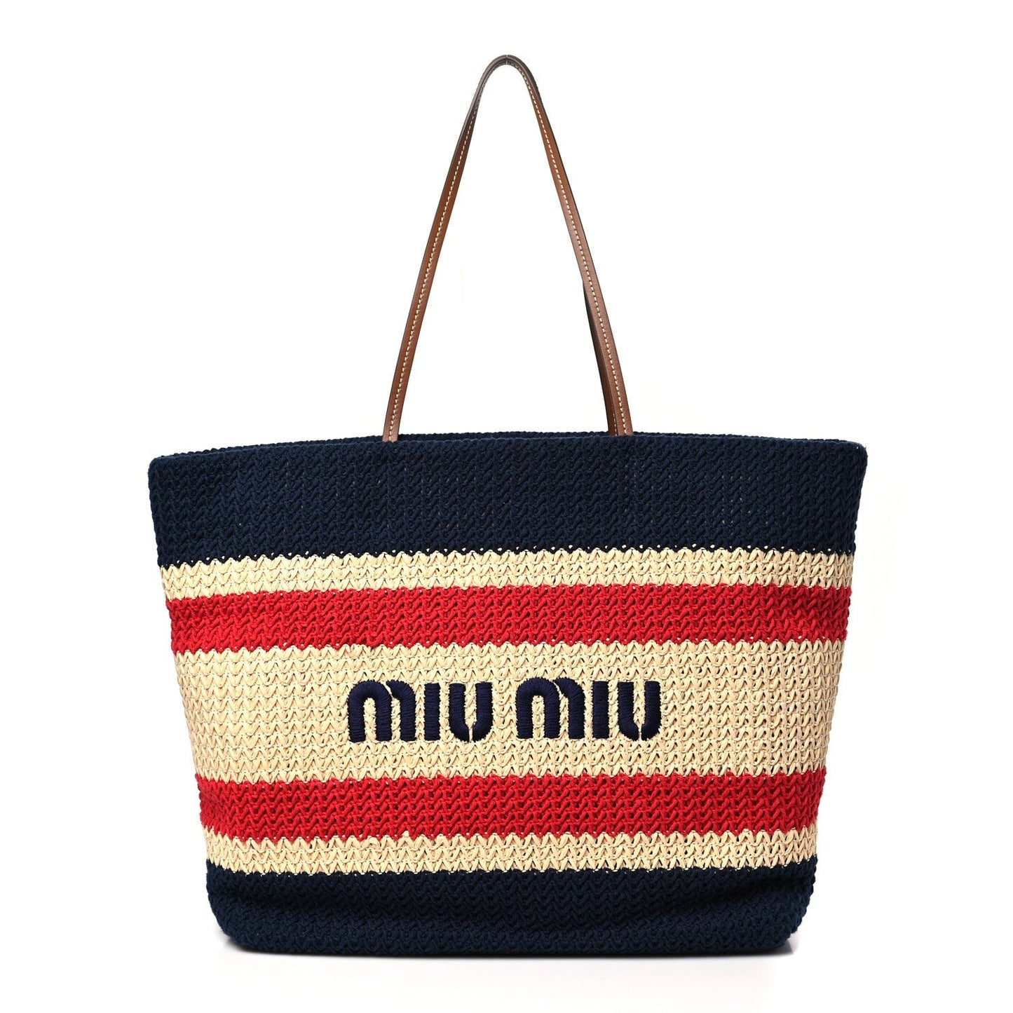 Raffia Crochet Stripe Tote Natural Blue