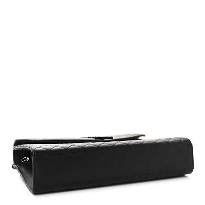 Grain De Poudre Textured Mixed Matelasse Large Triquilt Monogram Monochrome Satchel Black