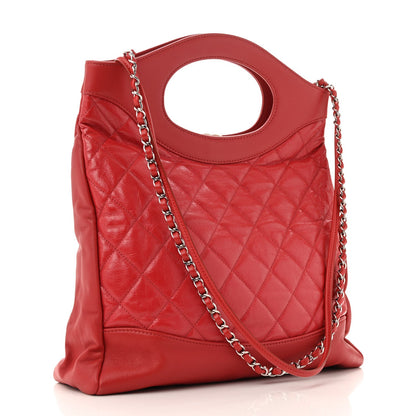 Shiny Crumpled Calfskin Quilted 31 Shopping Bag Red