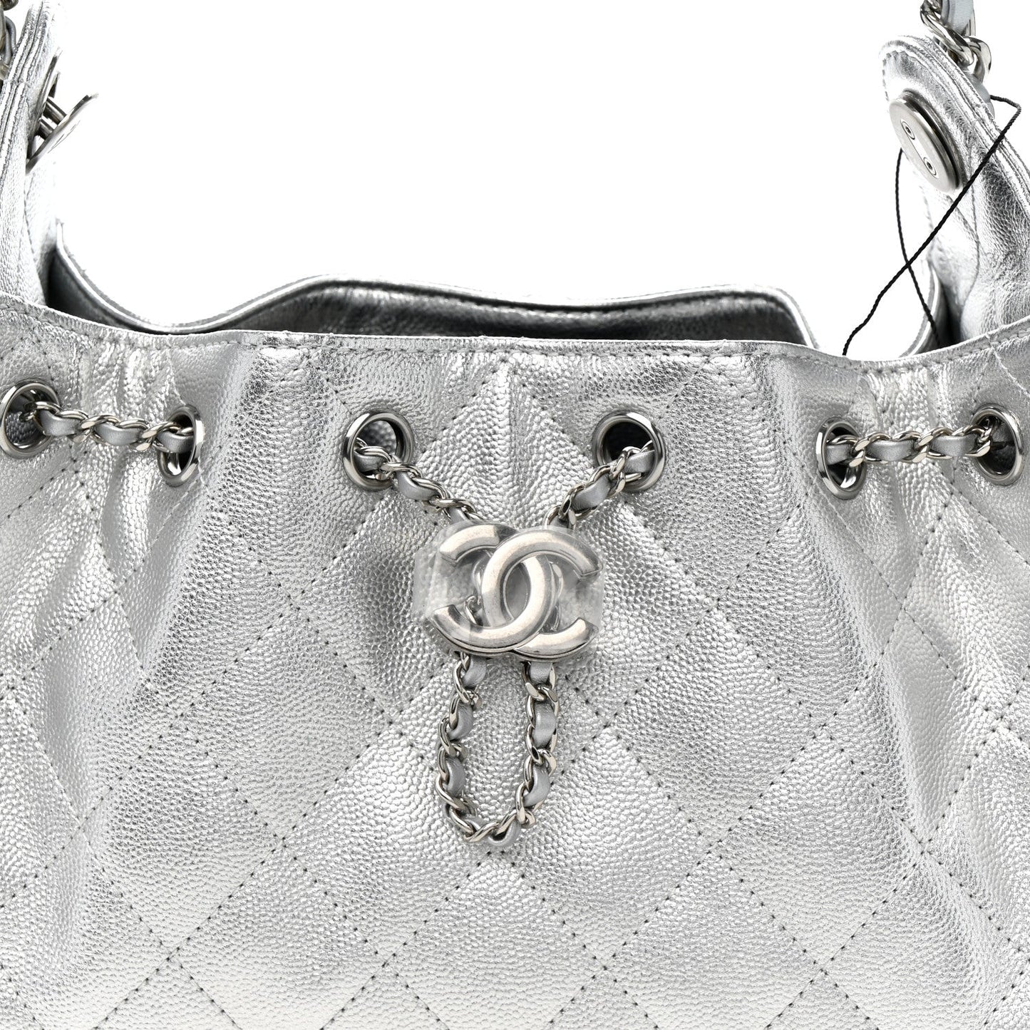 Metallic Caviar Quilted Mini Chanel 25 Handbag Silver