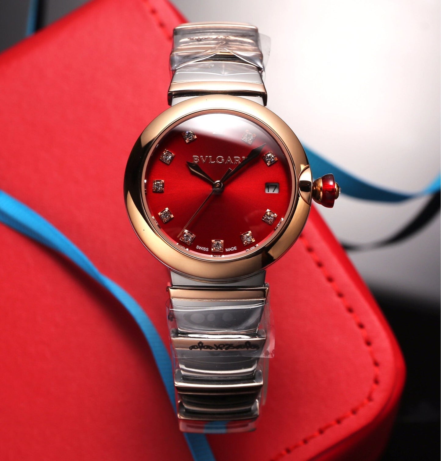 BVL LVCEA 33 PINK GOLD STEEL RED DIAL