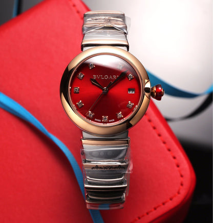 BVL LVCEA 33 PINK GOLD STEEL RED DIAL