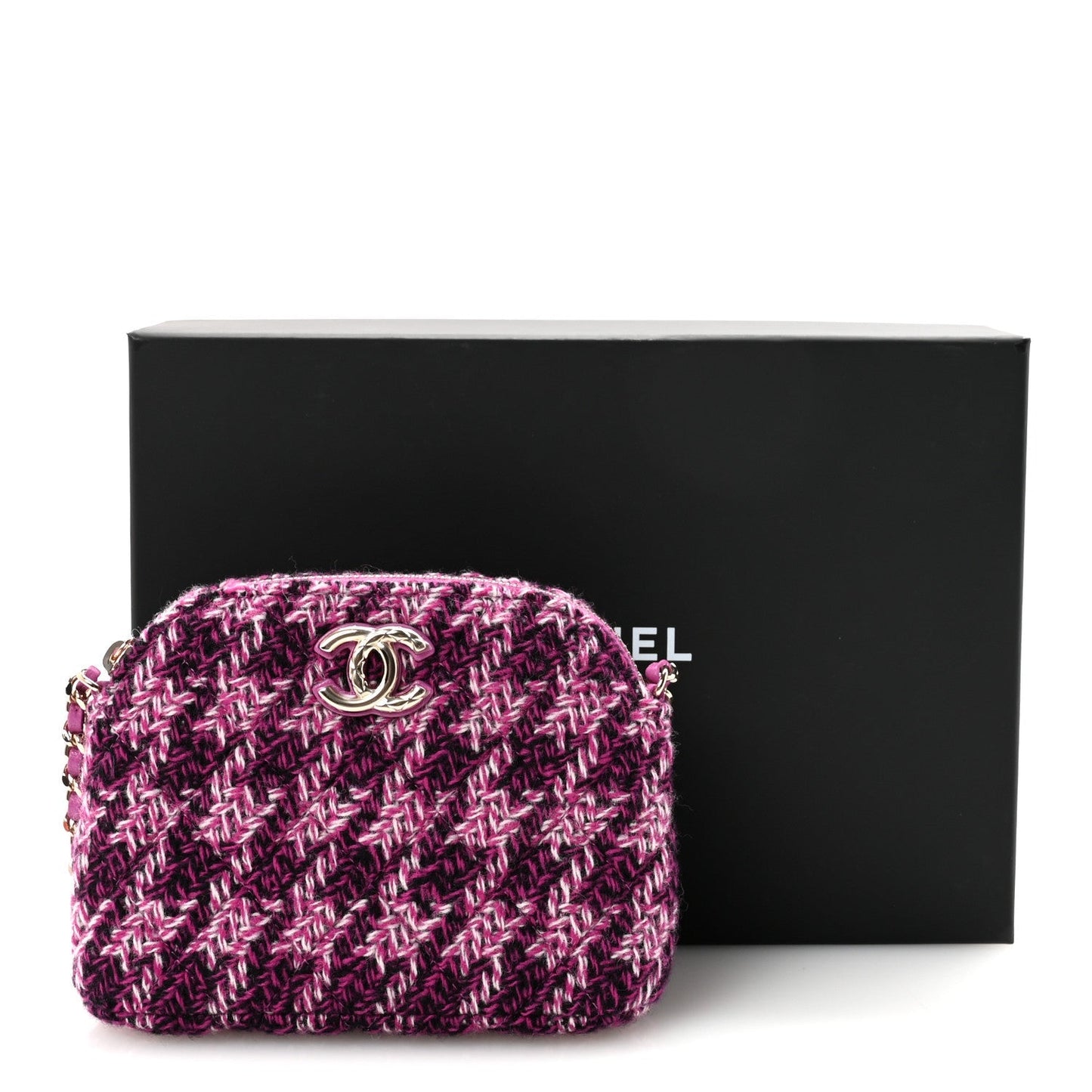 Tweed Quilted Mini Clutch With Chain Purple