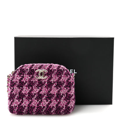 Tweed Quilted Mini Clutch With Chain Purple