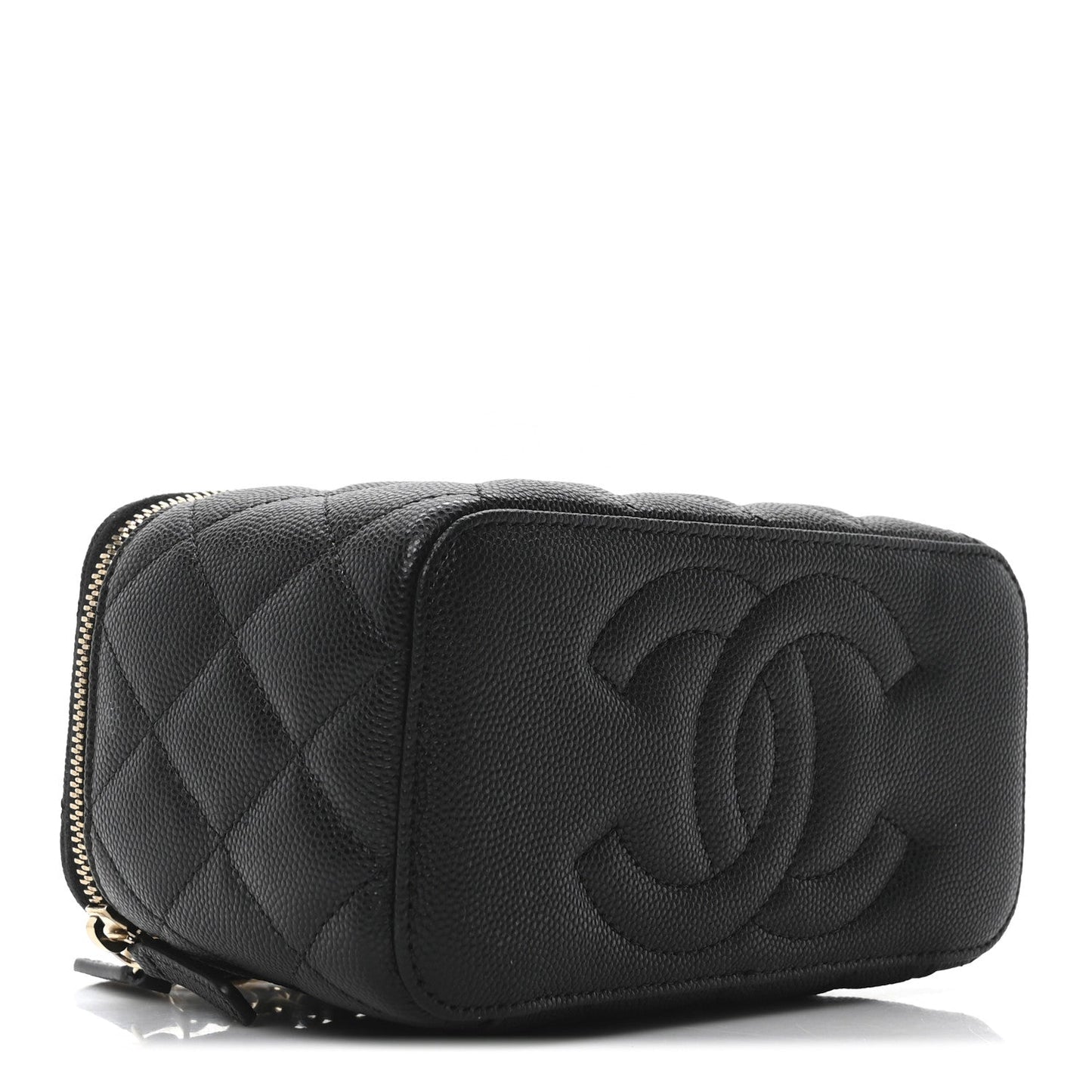 Caviar Quilted Small Vanity Case With Chain Black