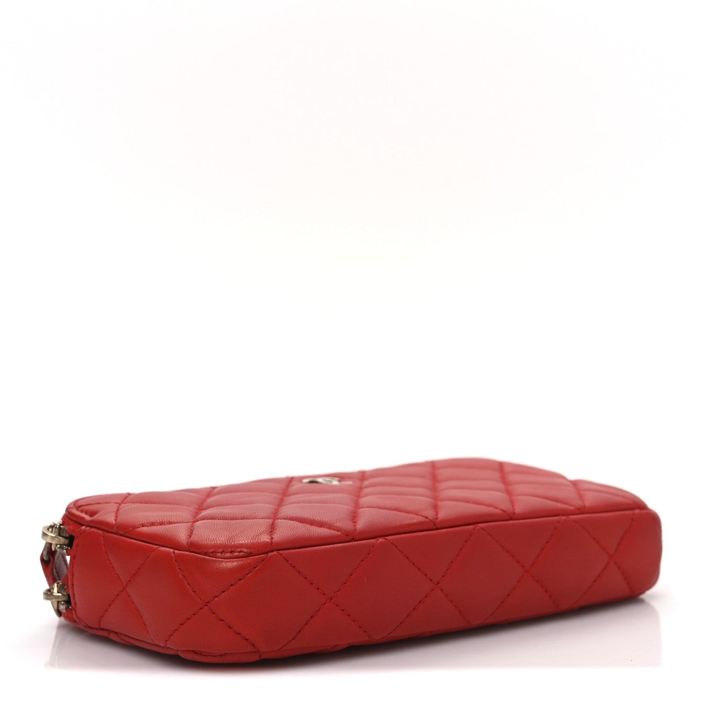 Lambskin Quilted Small Clutch With Chain Red