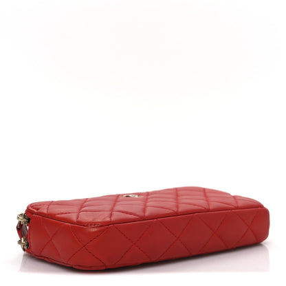 Lambskin Quilted Small Clutch With Chain Red