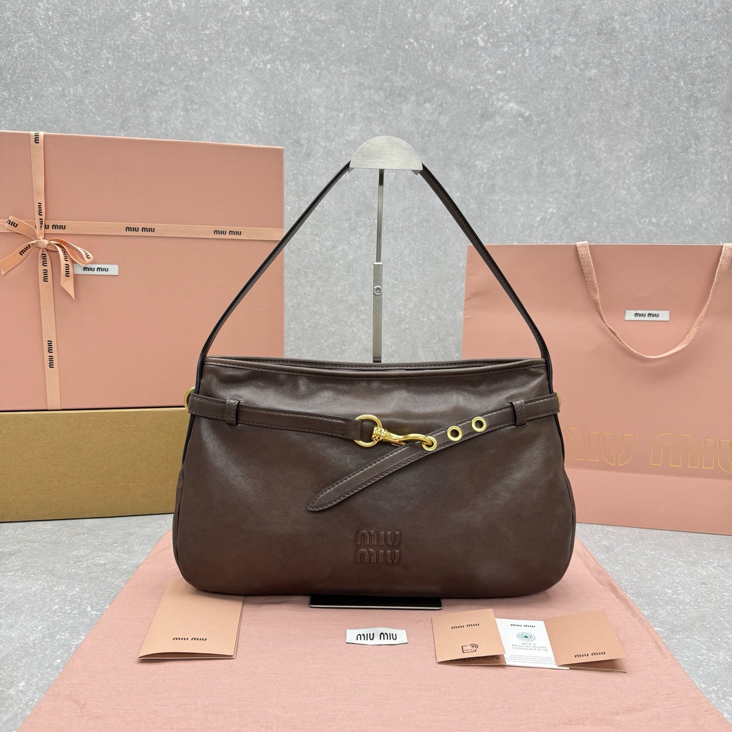 Miu Miu Aventure Shoulder Bag 33cm Brown in Sheepskin