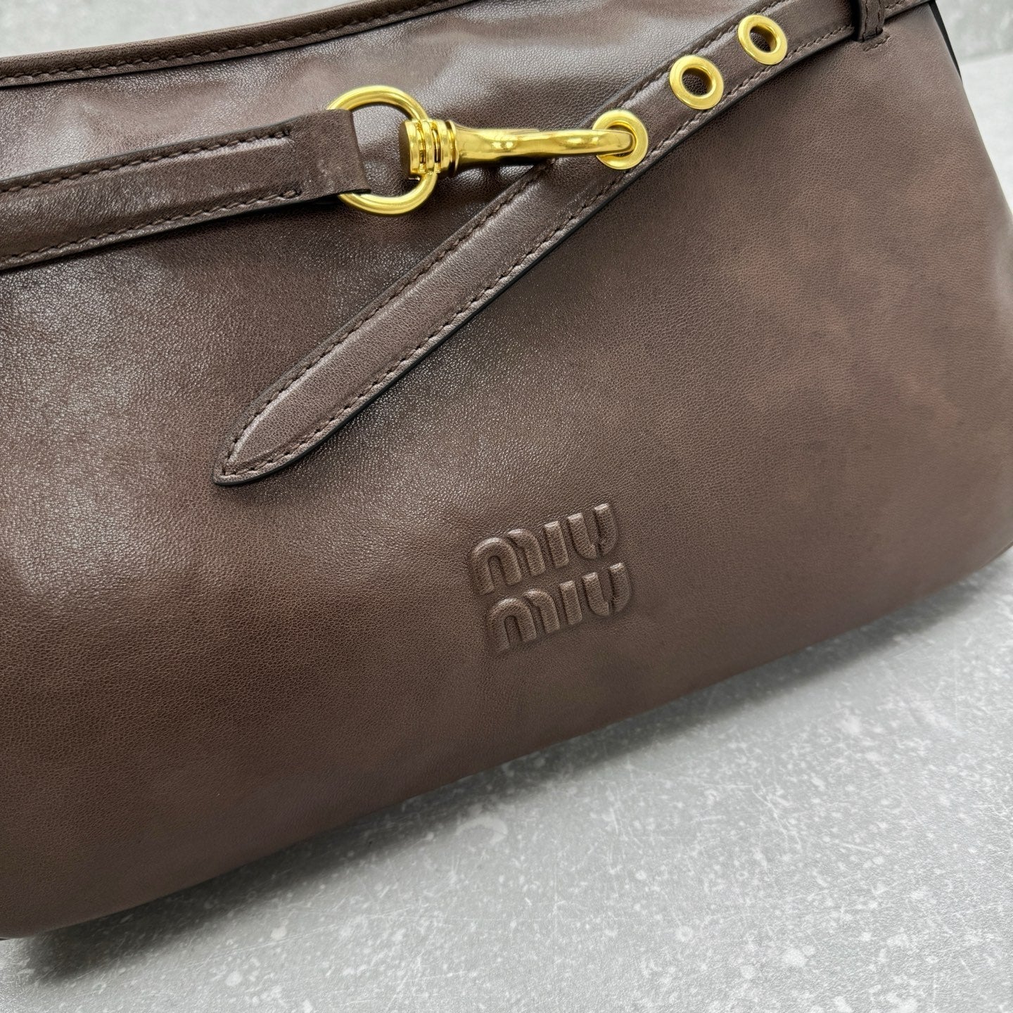 Miu Miu Aventure Shoulder Bag 40cm Brown in Sheepskin