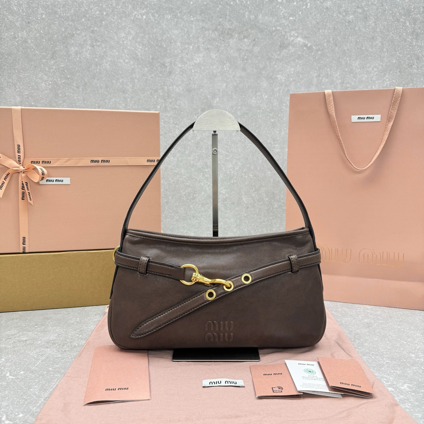 Miu Miu Aventure Shoulder Bag 33cm Brown in Sheepskin