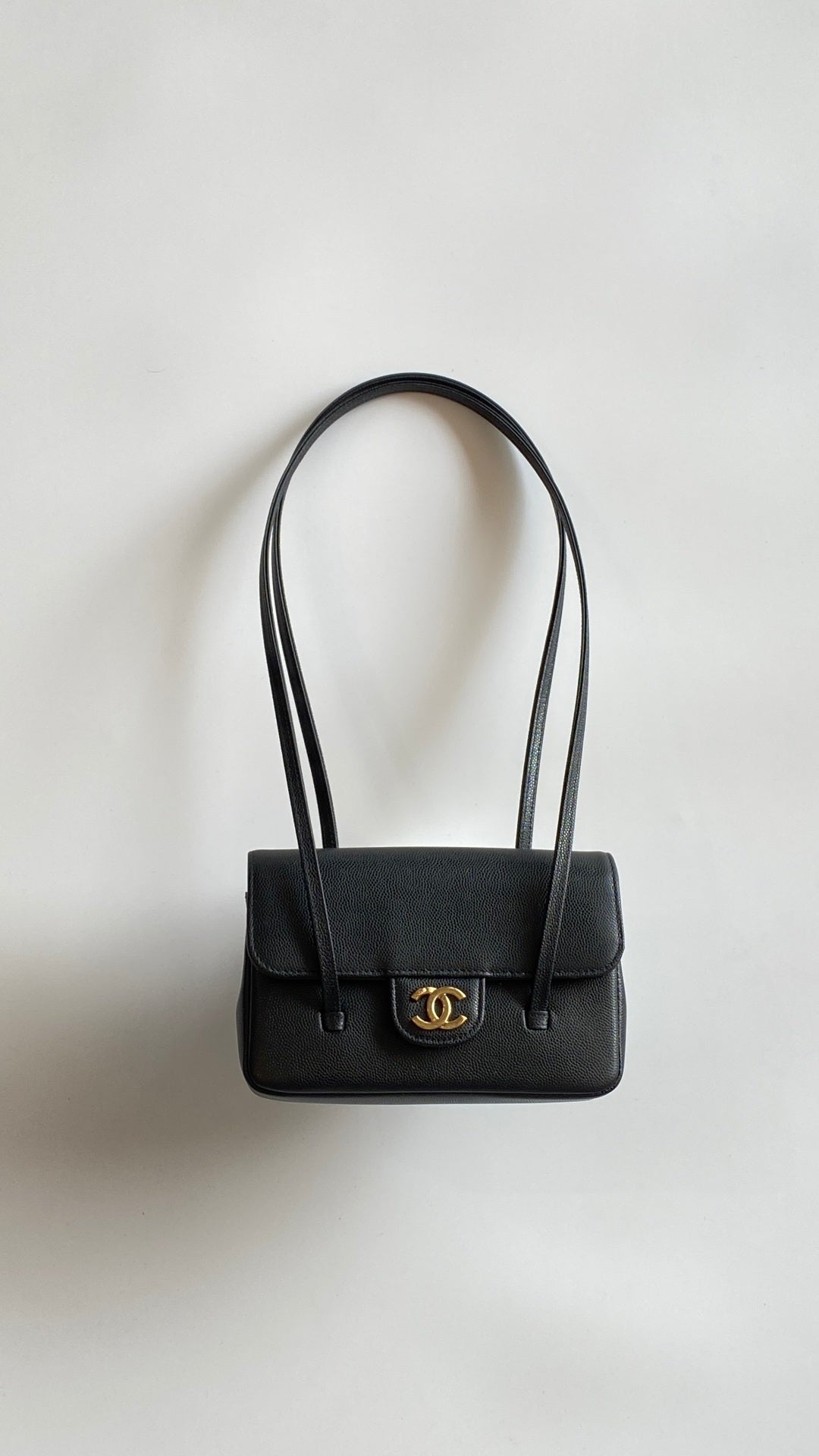 MM 26 Coco Long Shoulder Strap Flap Black Bag in Cowhide (Copy)