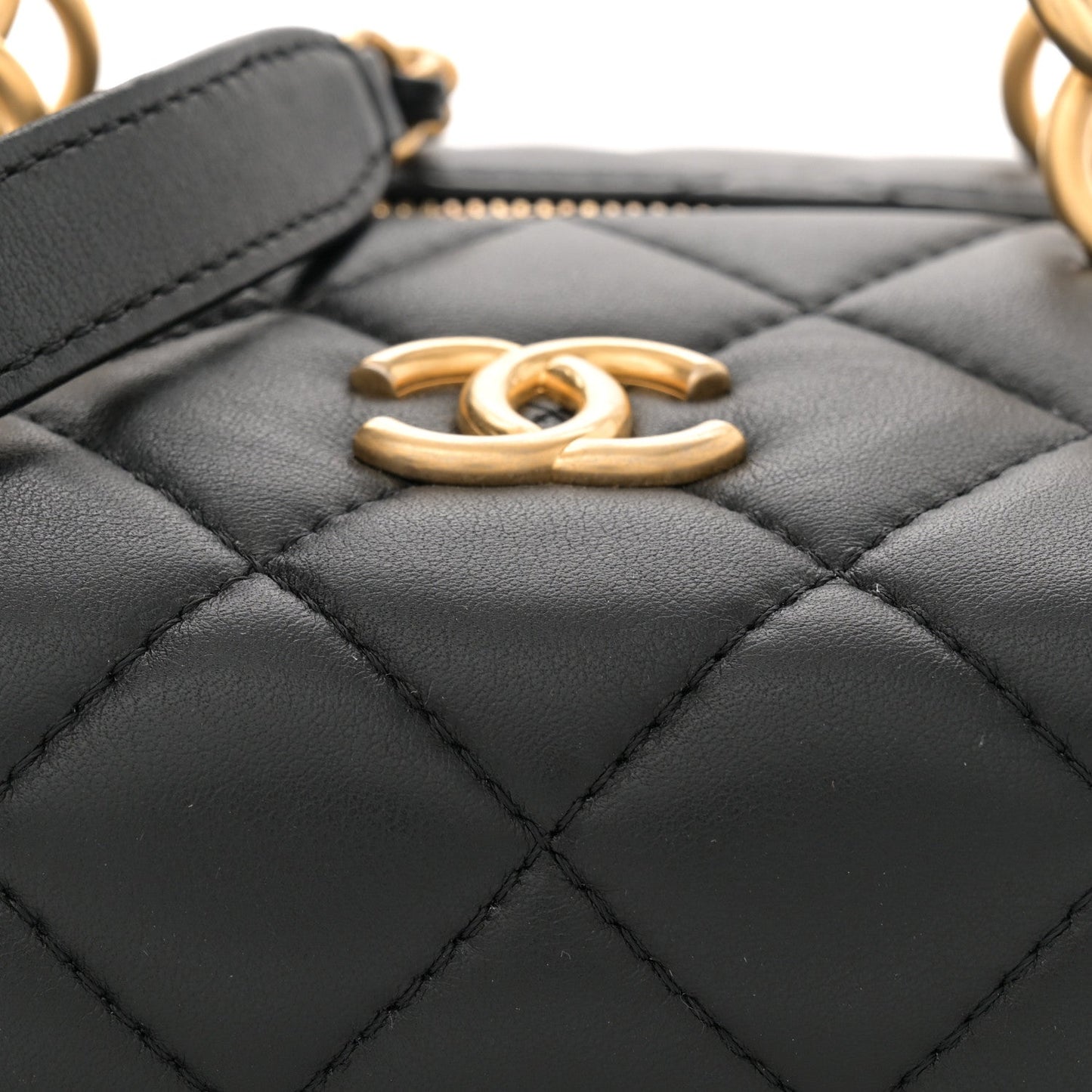 Calfskin Quilted Square Top Handle Vanity Case Black