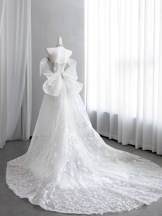 Ivory white strapless fitted waist slim fishtail long ball gown R8433