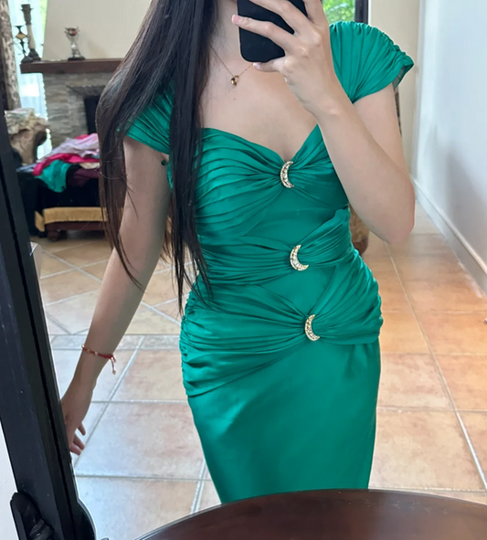 Green square neckline fitted waist slim hip sexy ball gown R8061