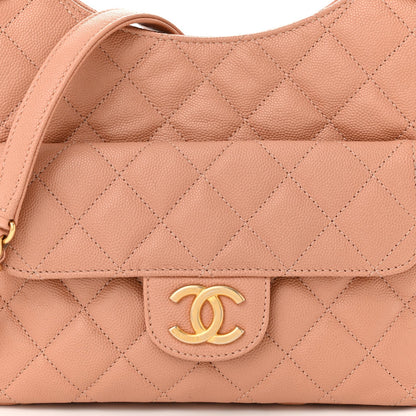 Caviar Quilted Wavy CC Hobo Beige