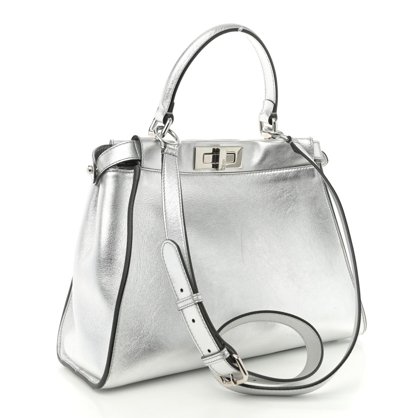 Vitello Catalan Mirror Medium Peekaboo Iconic Satchel Argento