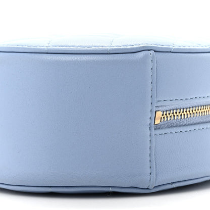Lambskin Quilted Round Clutch With Chain Light Blue