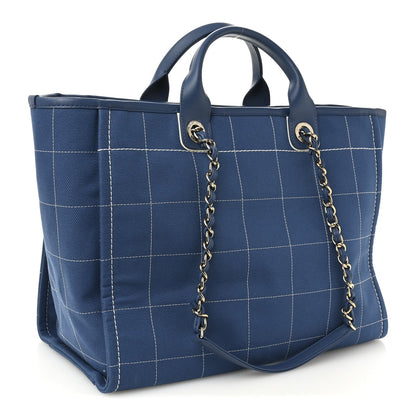 Cotton Medium Deauville Tote Blue White